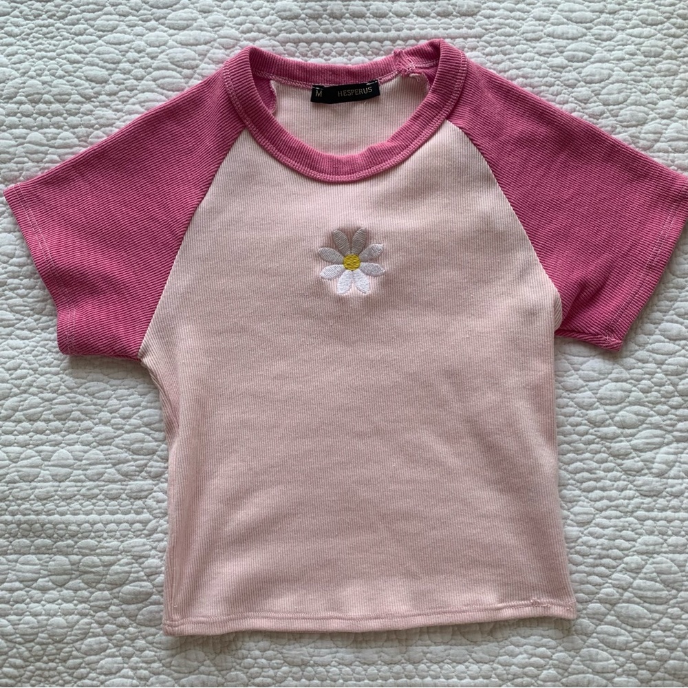 Y2K pink flower fitted top